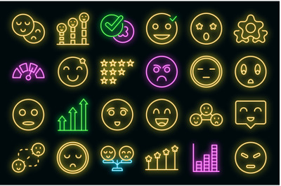 Satisfaction level icons set vector neon