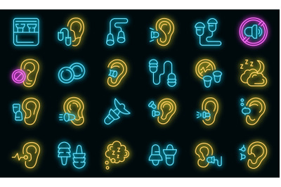 Earplugs icons set vector neon