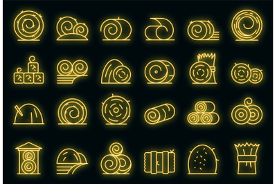 Bale of hay icons set vector neon