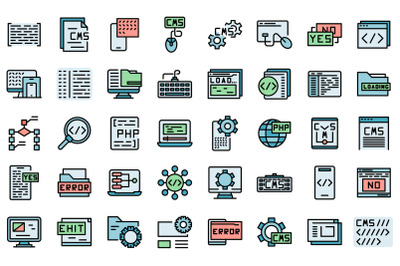 Cms development icons set vector flat