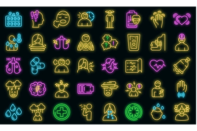 Panic attack icons set vector neon