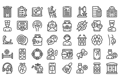 Specialist help icons set outline vector. Mask aid