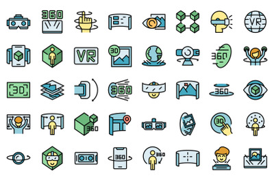 Virtual tour icons set vector flat