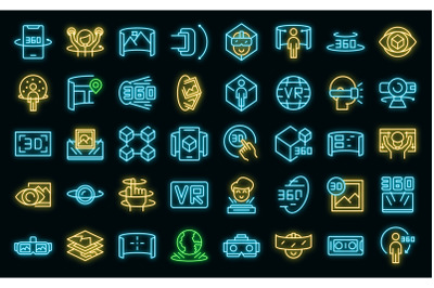 Virtual tour icons set vector neon