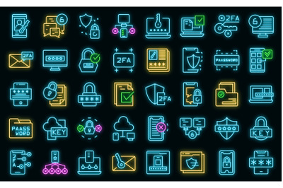 Two factor authentication icons set vector neon