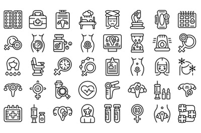 Menopause icons set outline vector. Female fertility