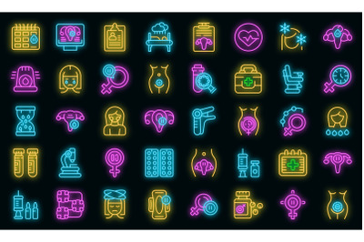 Menopause icons set vector neon