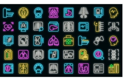 X-ray examination icons set vector neon