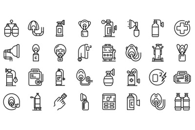 Medical oxygen concentrator icons set outline vector. Aid doctor