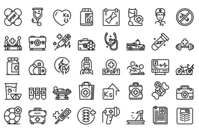 Sports doctor icons set outline vector. Injury therapy