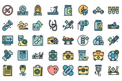 Sports doctor icons set vector flat