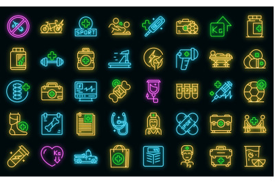 Sports doctor icons set vector neon