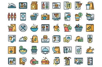 Online food ordering icons set vector flat