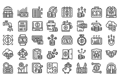 Passive income icons set outline vector. Money fund