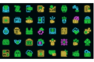 Passive income icons set vector neon