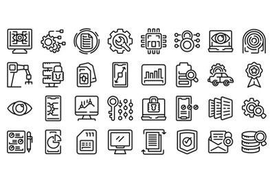 Technical overview icons set outline vector. Camera specification