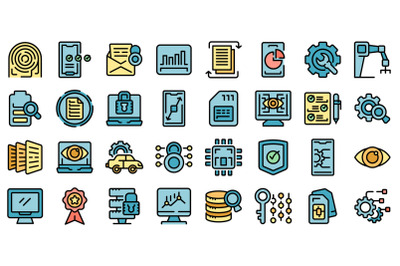 Technical overview icons set vector flat