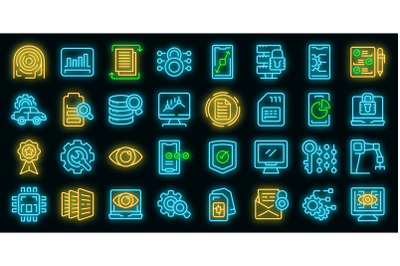 Technical overview icons set vector neon