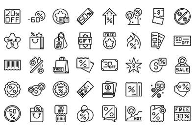 Promotional code icons set outline vector. Coupon discount