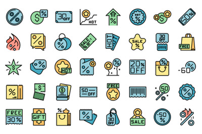 Promotional code icons set vector flat