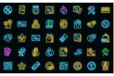 Promotional code icons set vector neon