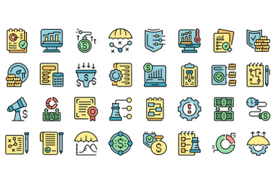 Risk management icons set vector flat