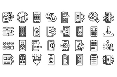 Mobile apps icons set outline vector. Customer phone