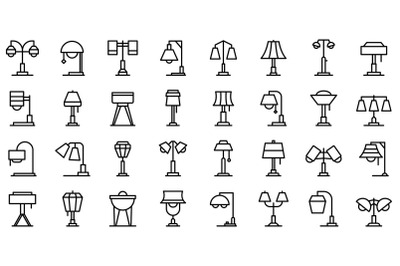 Torchere icons set outline vector. Light lamp