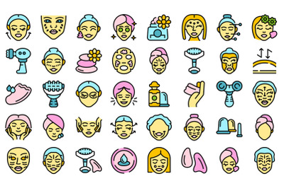 Facial massage icons set vector flat