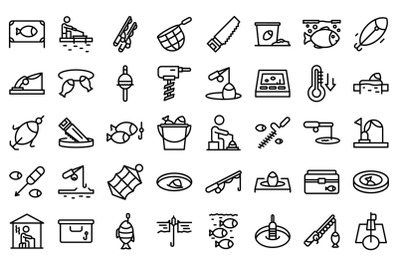 Ice fishing icons set outline vector. Winter frozen