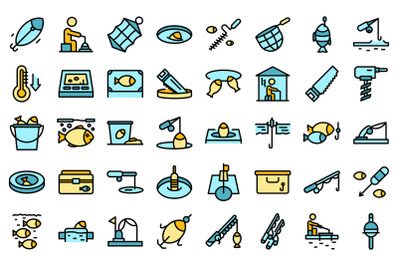 Ice fishing icons set vector flat