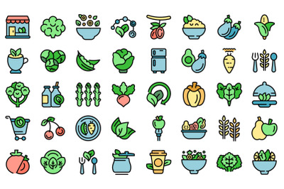 Vegetarianism icons set vector flat