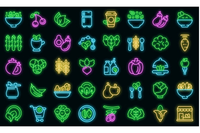 Vegetarianism icons set vector neon