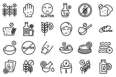 Gluten intolerance icons set outline vector. Free gluten