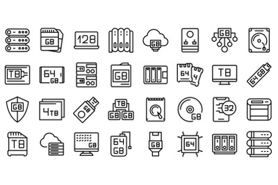 Gigabyte icons set outline vector. Big data