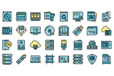 Gigabyte icons set vector flat