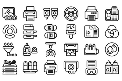 Cartridge filling icons set outline vector. Computer copier