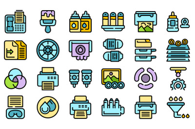 Cartridge filling icons set vector flat