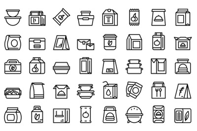 Snack pack icons set outline vector. Candy bag