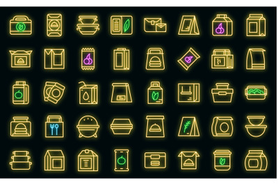 Snack pack icons set vector neon