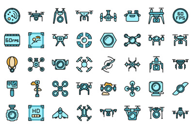 Aerial videography icons set vector flat