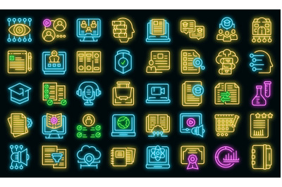 Learning management system icons set vector neon