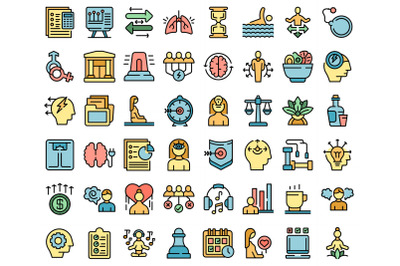 Coping skills icons set vector flat