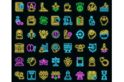 Coping skills icons set vector neon