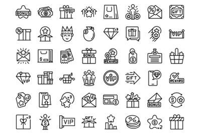 Customer loyalty program icons set outline vector. Member reward