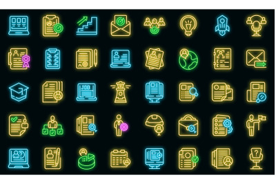 Vacancy icons set vector neon