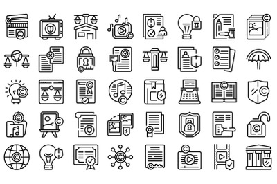 Copyright law icons set outline vector. Author contract