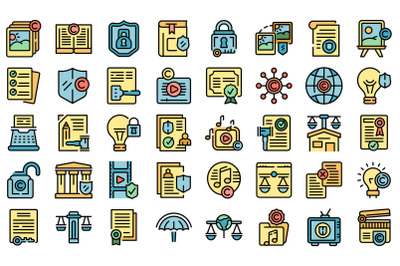 Copyright law icons set vector flat