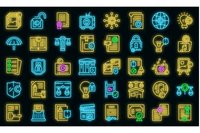 Copyright law icons set vector neon