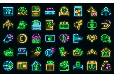 Fundraising icons set vector neon